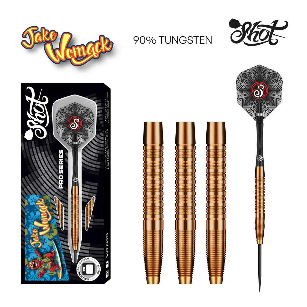 Shot Pro Series Jake Womack Steel Tip Dart Set 90% Tungsten Barrels 23g - Image 5