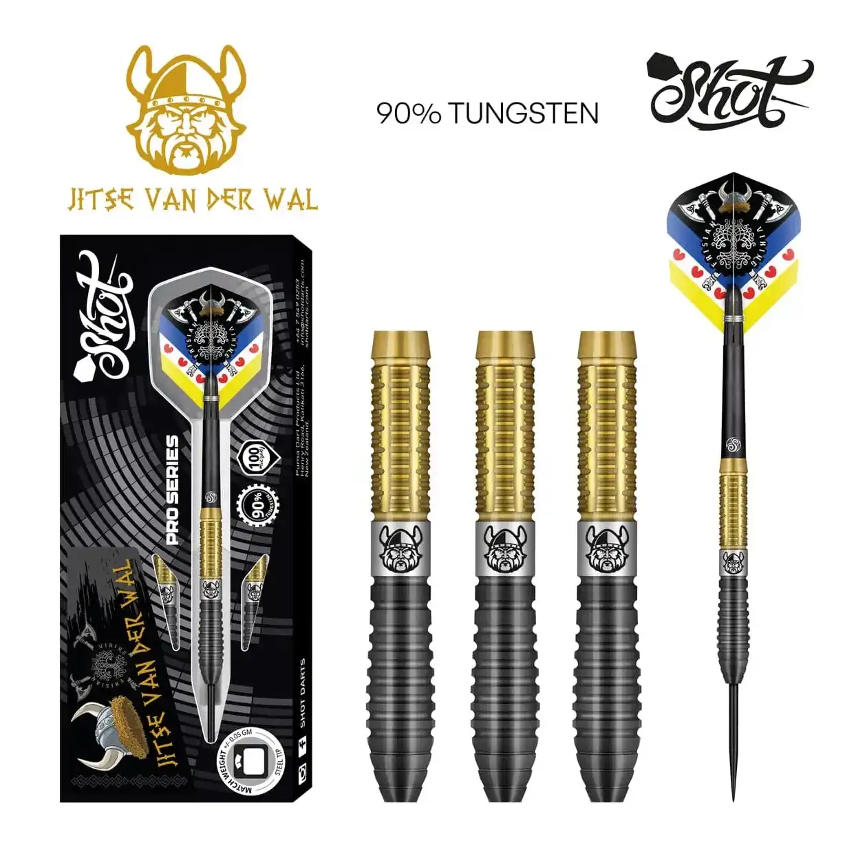 Shot Pro Series Jitse van der Wal Steel Tip Dart Set - 90% Tungsten Barrels - 26g - Image 4