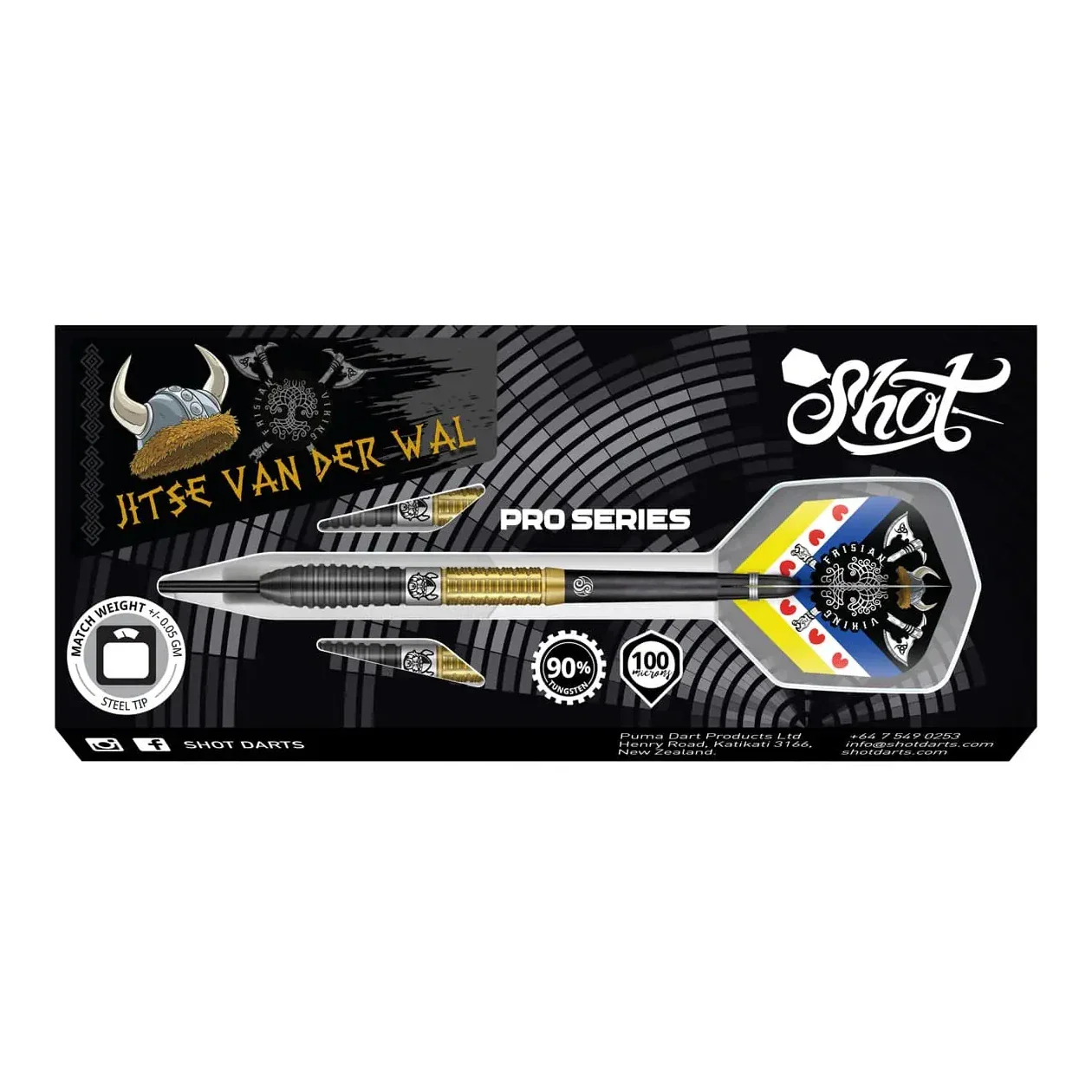 Shot Pro Series Jitse van der Wal Steel Tip Dart Set - 90% Tungsten Barrels - 26g - Image 5