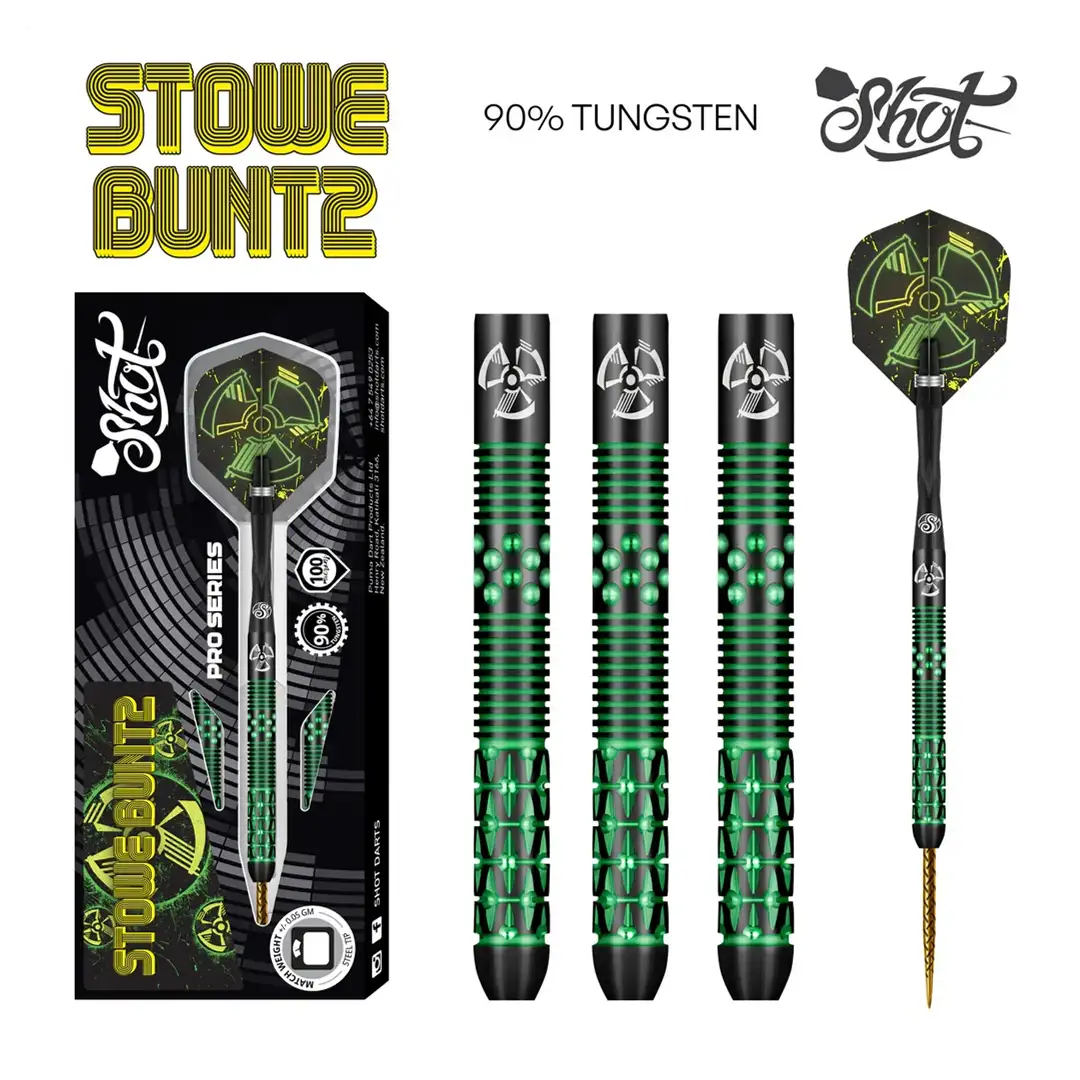 Shot Stowe Buntz 2.0 Black Steel Tip Dart Set - 90% Tungsten Barrels - 23g - Image 4