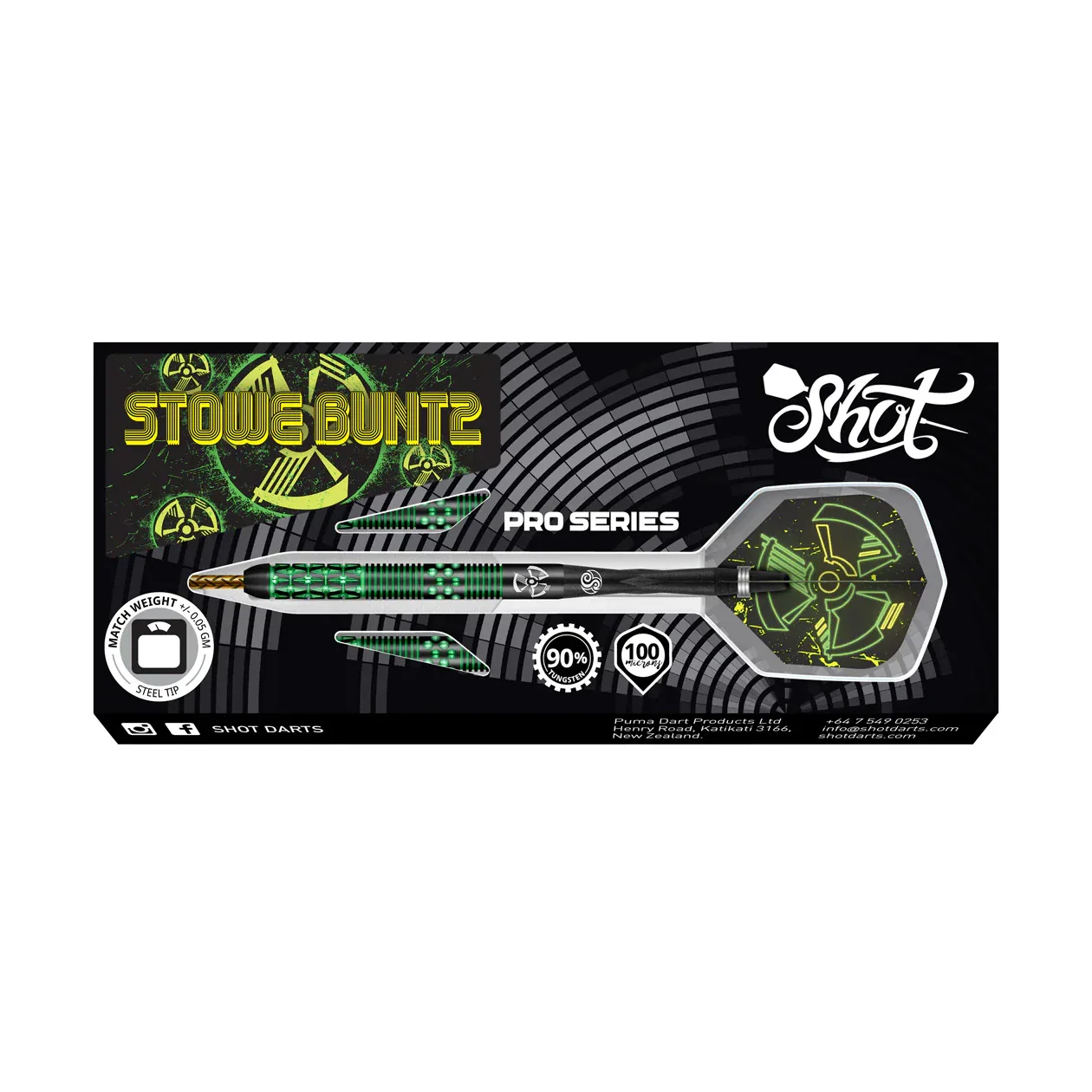 Shot Stowe Buntz 2.0 Black Steel Tip Dart Set - 90% Tungsten Barrels - 23g - Image 5