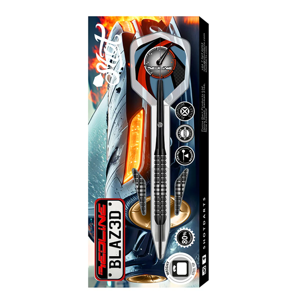Shot Redline BLAZ3D Steel Tip Darts 80% Tungsten Steel Barrels 24g - Image 3