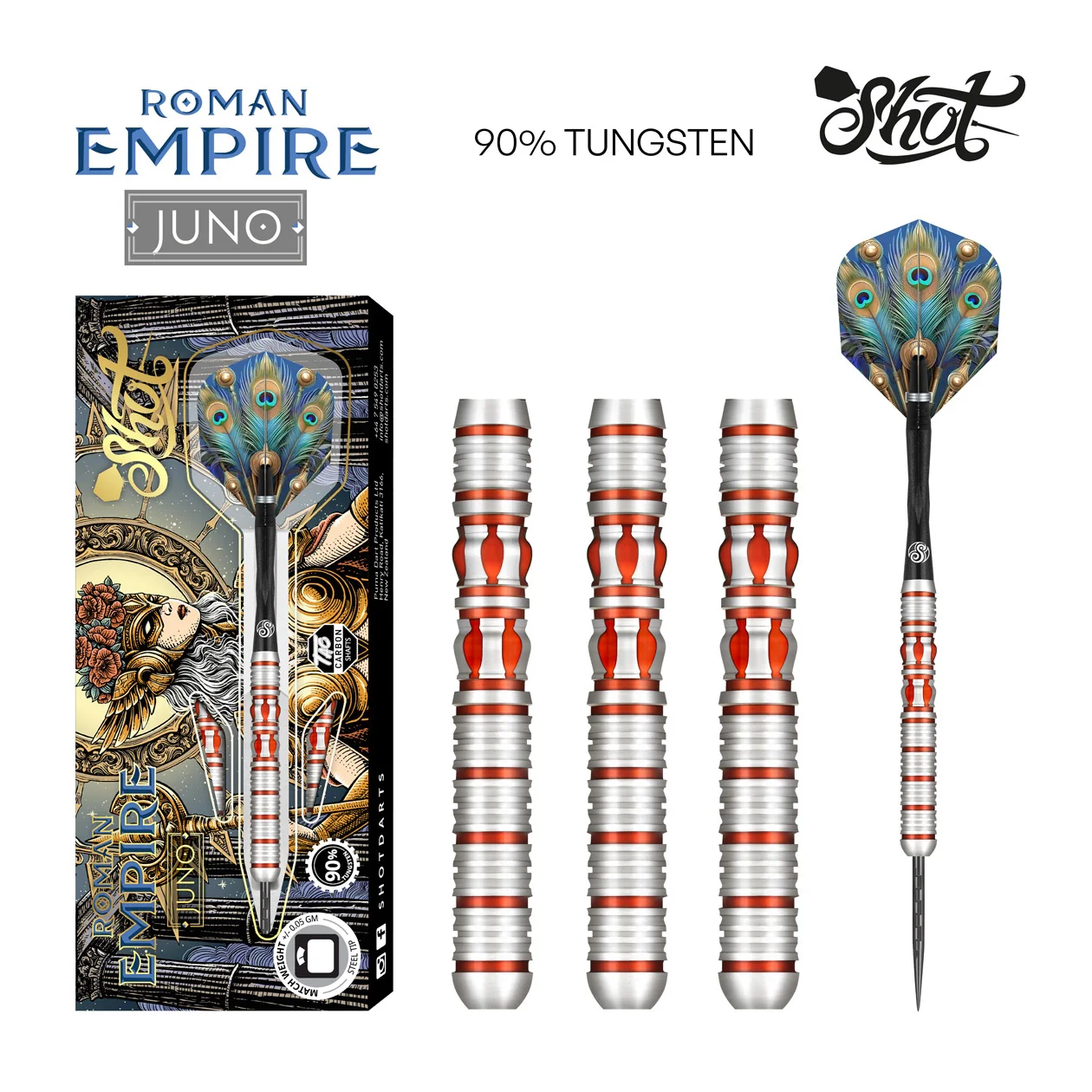 Shot Roman Empire Juno Steel Tip Dart Set – 90% Tungsten Barrels 23g - Image 4