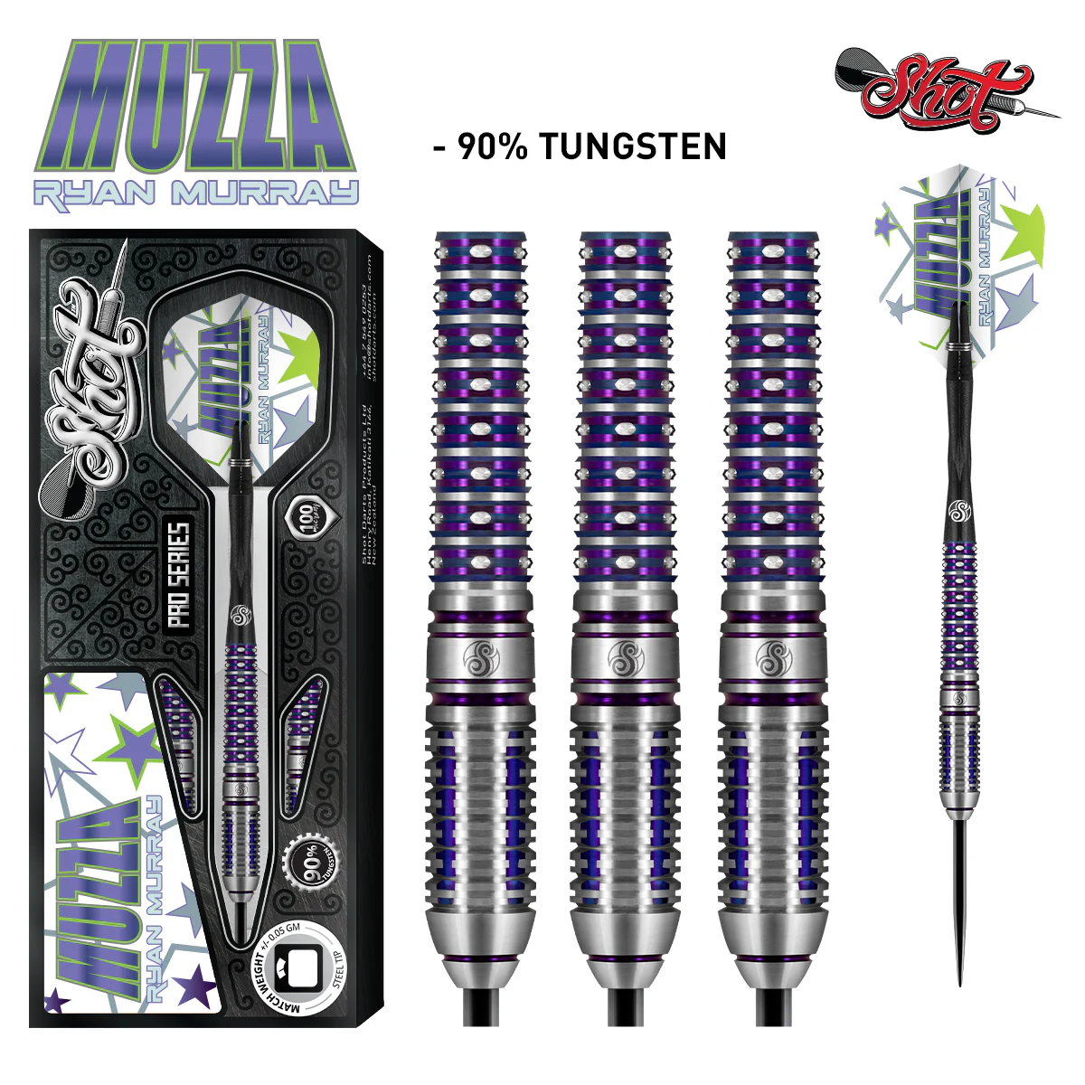 Shot Ryan "Muzza" Murray Pro Series 90% Tungsten Steel Tip Darts 23g - Image 2