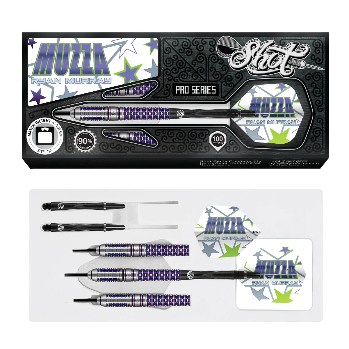 Shot Ryan "Muzza" Murray Pro Series 90% Tungsten Steel Tip Darts 23g - Image 4