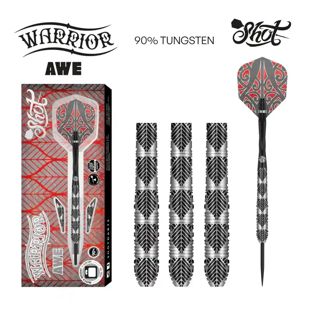 Shot Warrior Awe Steel Tip Dart Set - 90% Tungsten Barrels 22g - Image 3