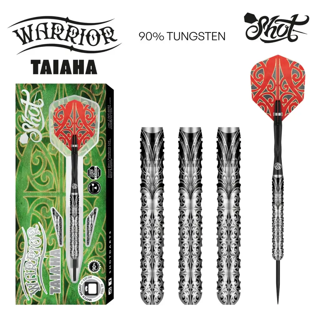 Shot Warrior Taiaha Steel Tip Dart Set - 90% Tungsten Barrels 23g - Image 3