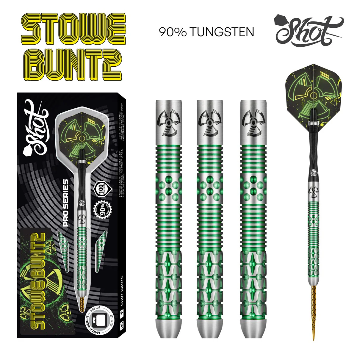 Shot Stowe Buntz 2.0 Steel Tip Dart Set 90% Tungsten Barrels 23g - Image 2