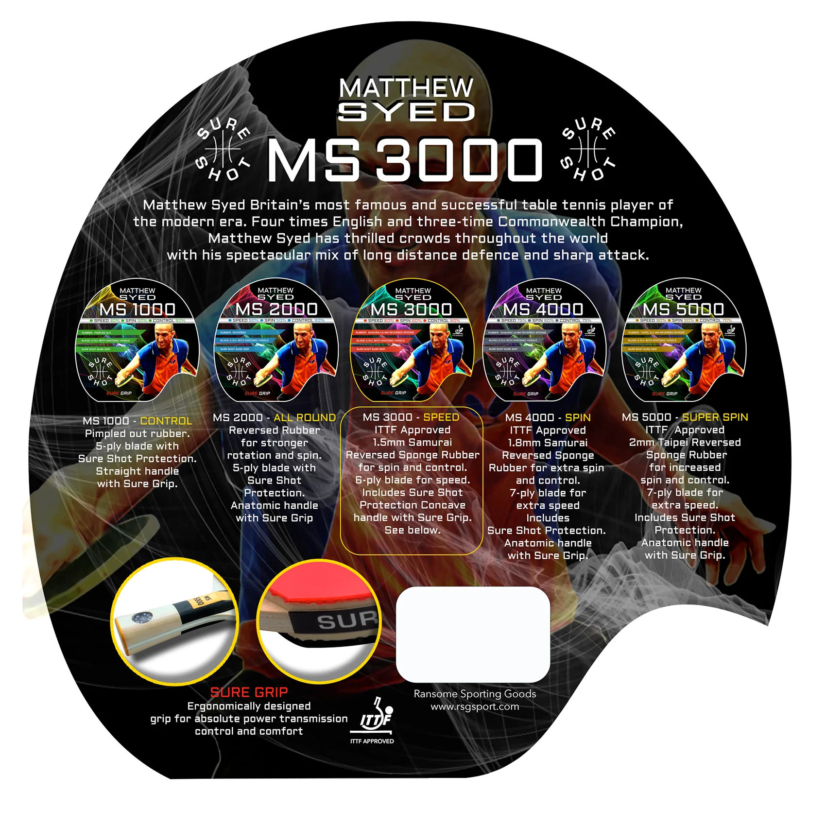 Sure Shot Matthew Syed 3000 Table Tennis Bat - Image 2