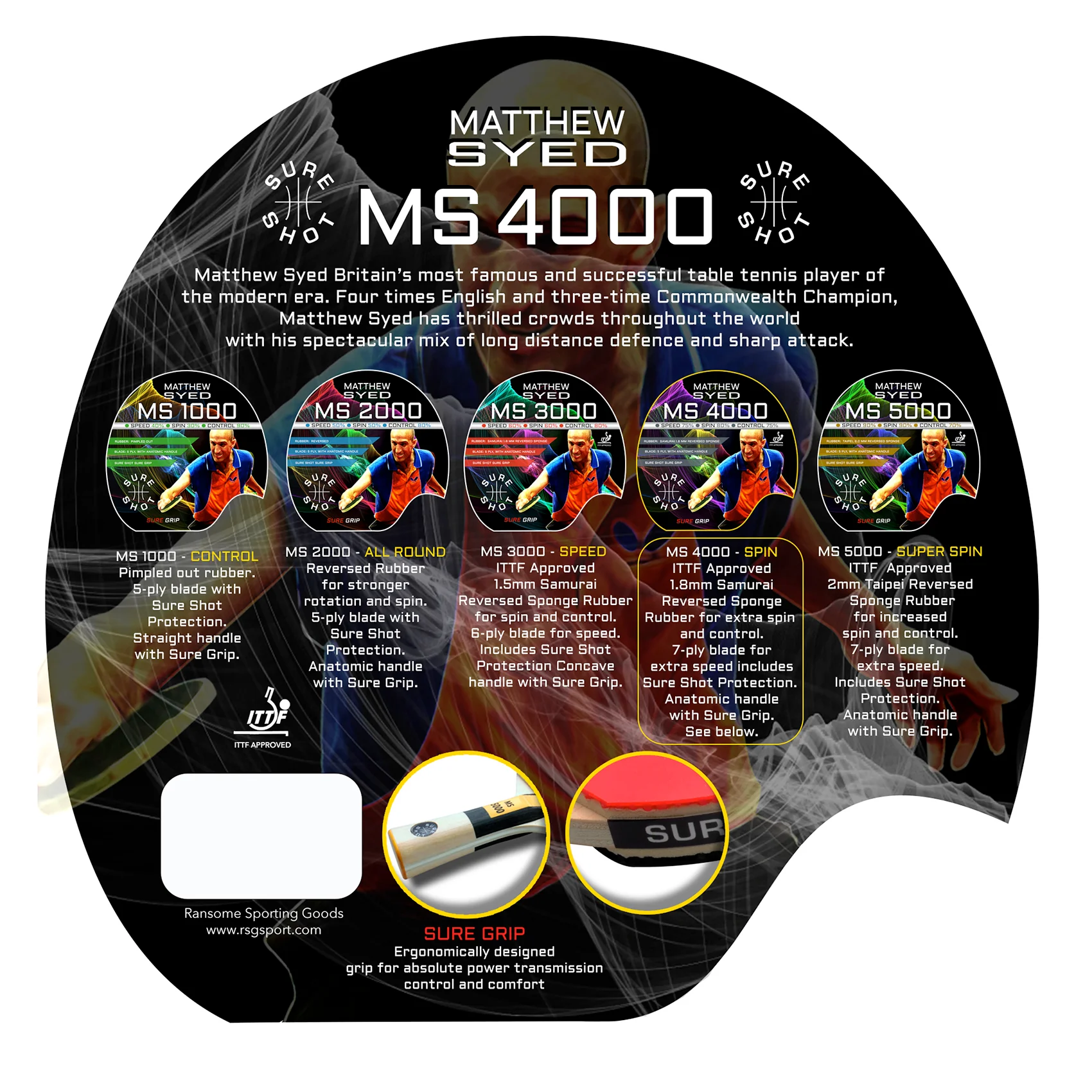 Sure Shot Matthew Syed 4000 Table Tennis Bat - Image 2
