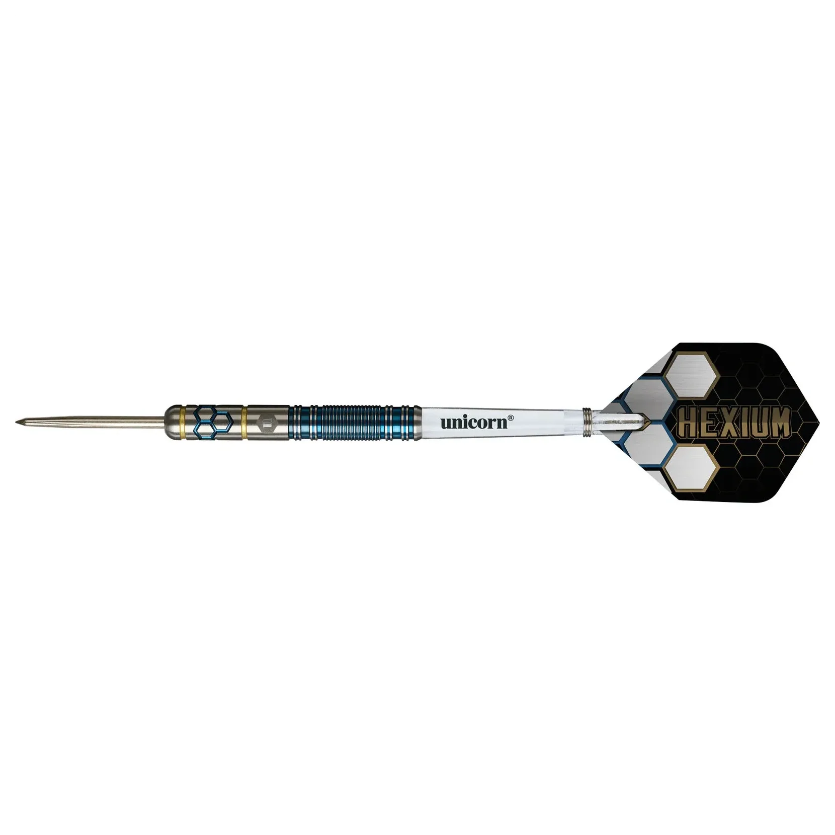 Unicorn Hexium 2 Blue & Gold 90% Tungsten Steel Tip Darts 23g