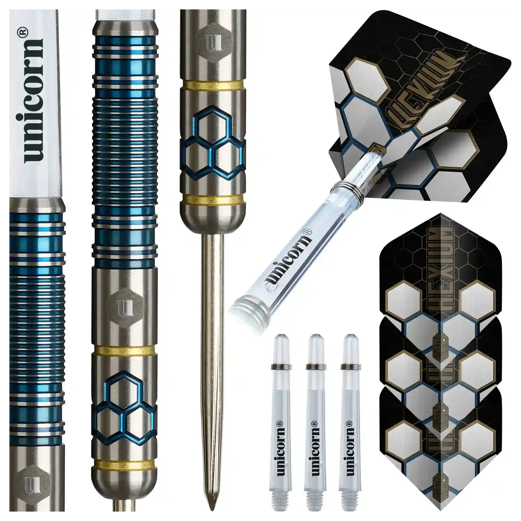 Unicorn Hexium 2 Blue & Gold 90% Tungsten Steel Tip Darts 23g - Image 5