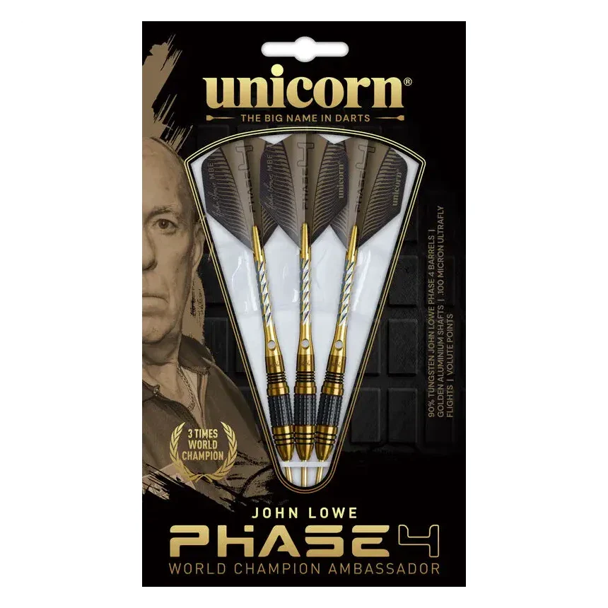 Unicorn John Lowe WC Ambassador Phase 4 90% Tungsten Steel Tip Darts 23g - Image 6