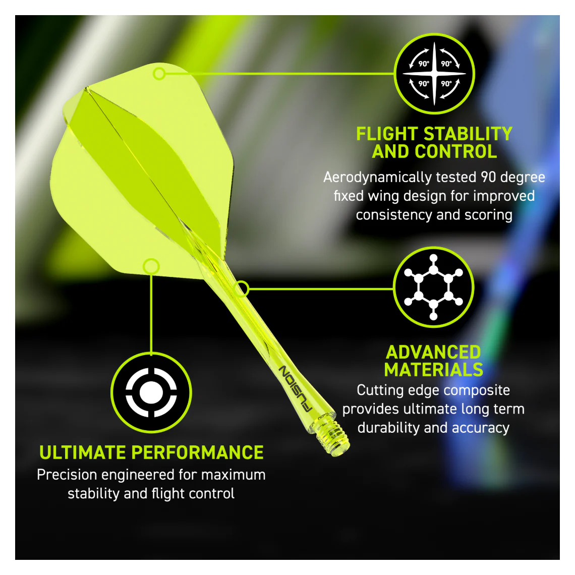 Winmau Fusion Integrated Flight & Shaft  #6 - Fluoro Yellow - Image 4