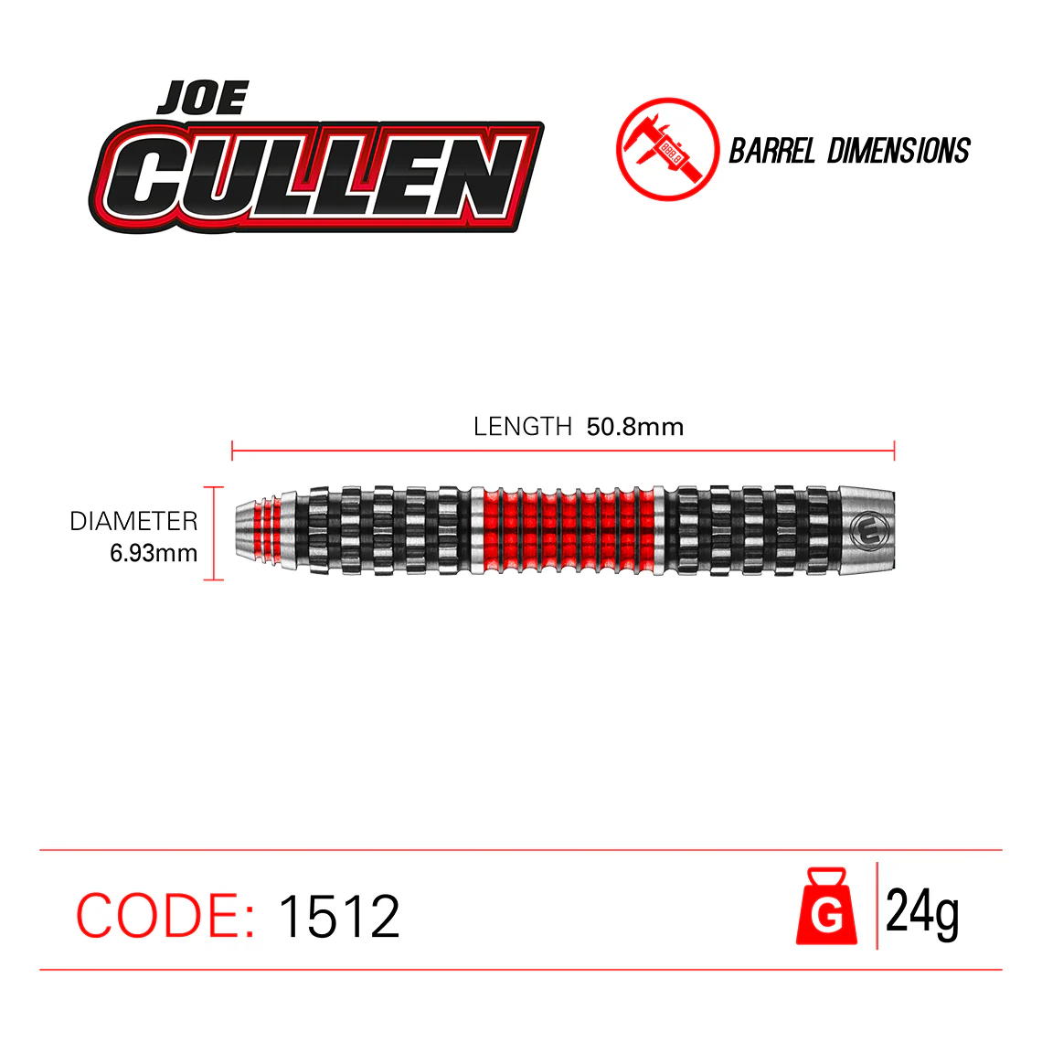 Winmau Joe Cullen ROCKSTAR RS1.0 90% Tungsten Steel Tip Darts 24g - Image 3