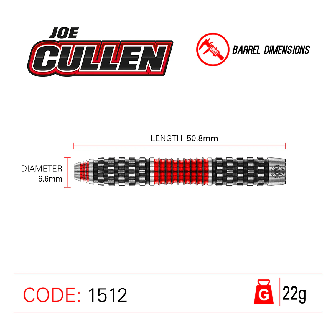 Winmau Joe Cullen ROCKSTAR RS1.0 90% Tungsten Steel Tip Darts 22g - Image 4