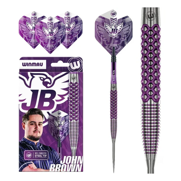 Winmau John Brown Signature Edition 90% Tungsten Steel Tip Darts - 22g - Image 2